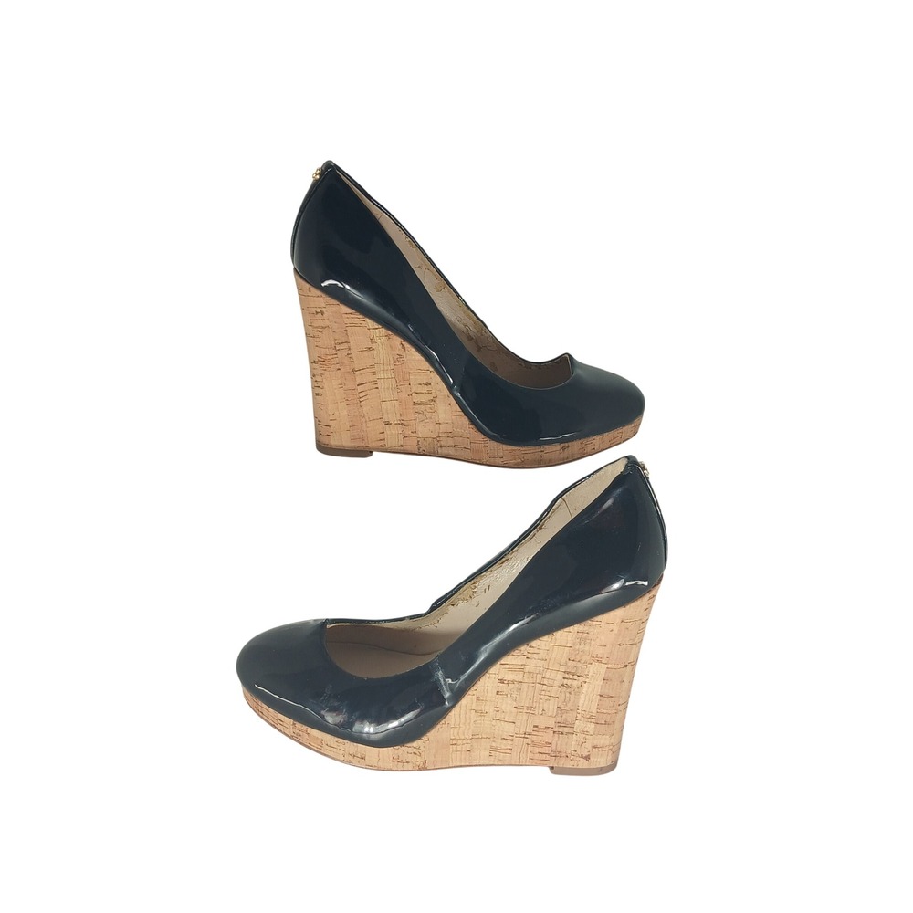 Nine West Whalenia Wedge 6.5M Black Patent Cork Heel Classic Chic Professional